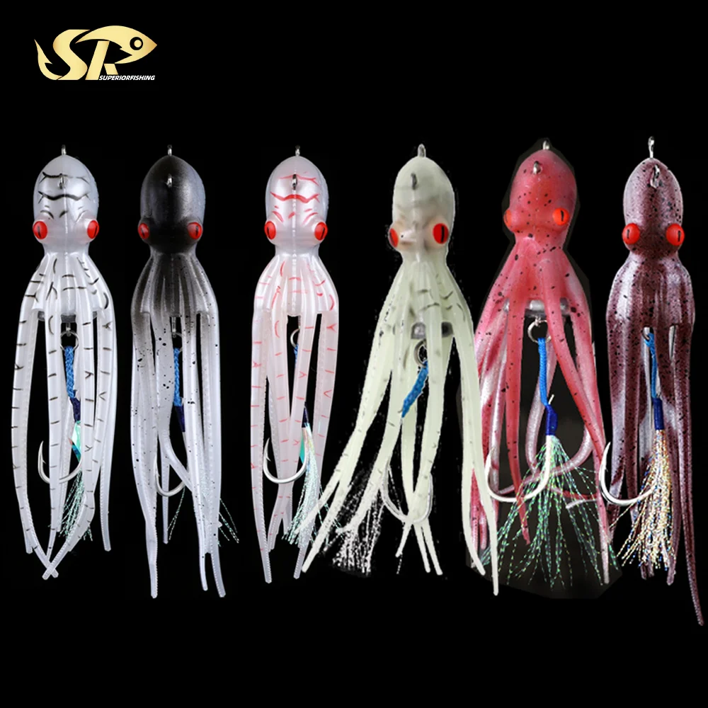 SUPERIORFISHING UV Luminous Squid Soft Jig Slow Pitch Jigging Bait Pesca Swimming Fishing Octopus Lures Cuttlefish Lure