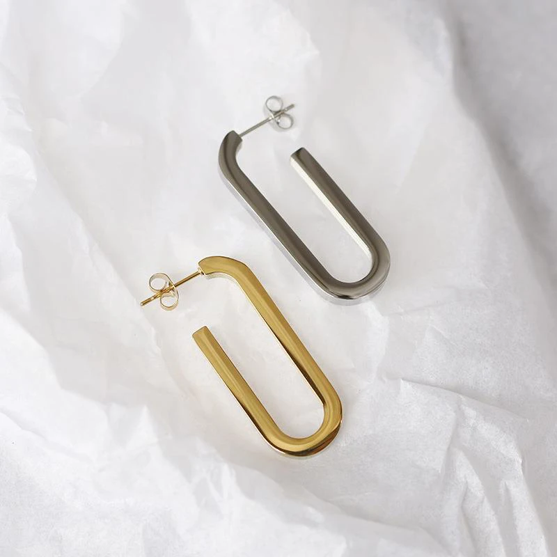 Trendy Korean Earrings for Woman Stainless Steel Jewelry Gold Plated Minimalist U Shape Stud Earrings