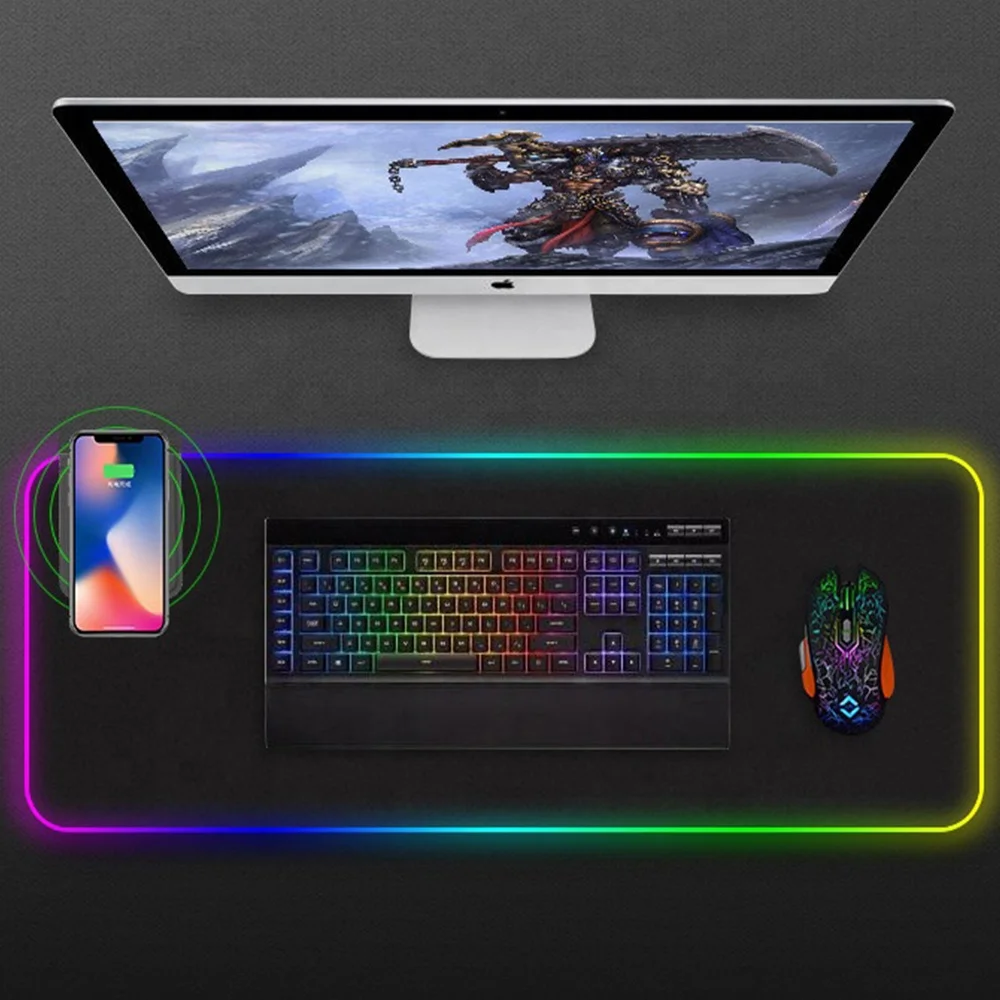  RGB компьютерный коврик для мыши со светодиодной подсветкой и USB-зарядкой большой с логотипом Настольный Беспроводной зарядное