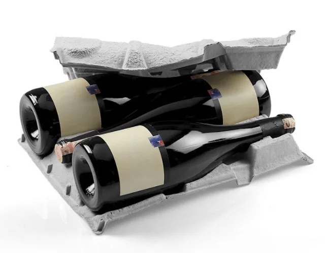 Manufacture Wholesale biodegradable 3 Bottle Molded Pulp Wine Shipper Complete Heavy Duty OEM wine Packaging custom design wine