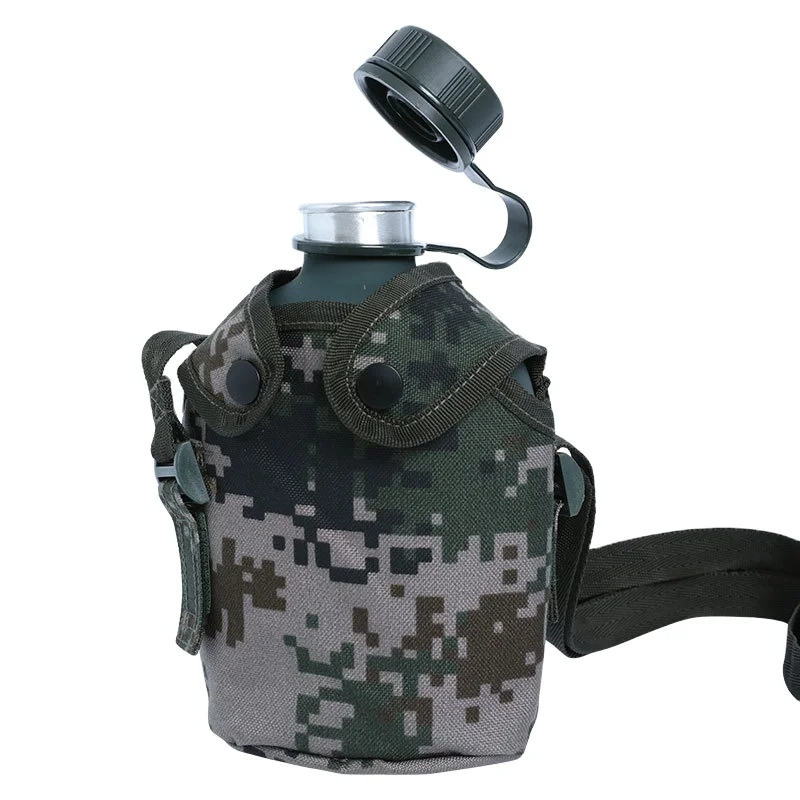 Original Factory Outdoor tactical water bottle camouflage in stock  Aluminum kettle with belt for camping canteen