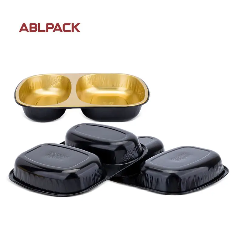 ABLPACK Disposable Biodegradable Fast Food Box 2 Compartment Disposable Food Foil Container Aluminum foil containers