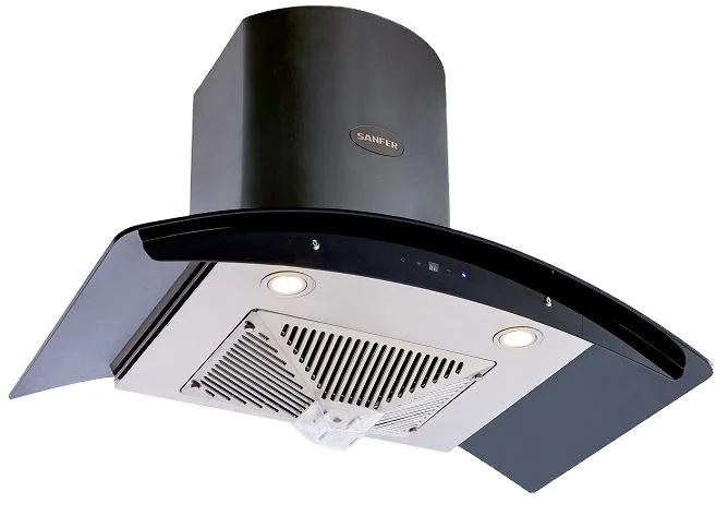 Curved Glass Black Color Copper Kitchen Aire Range Hood