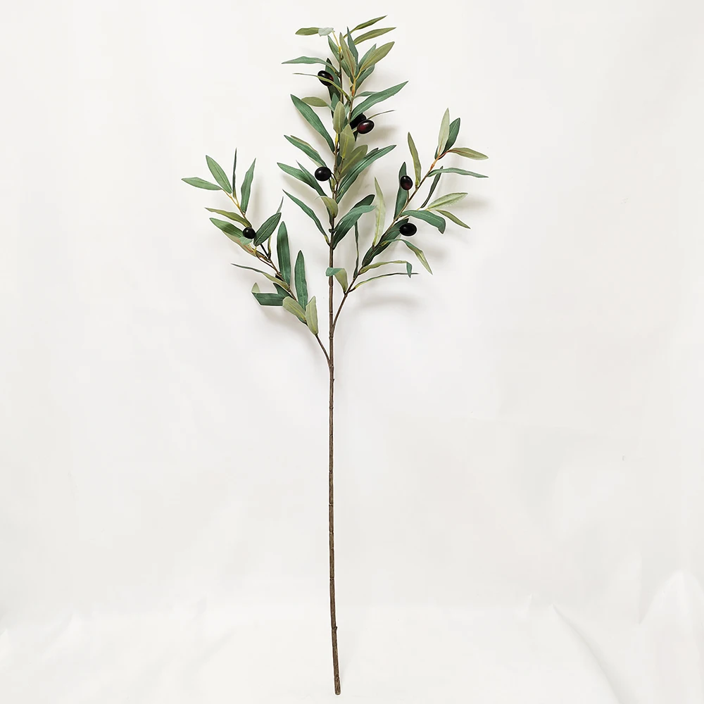 Silk olive leaves stem with fruits grey green olive home decor plants artificial olive twigs faux greenery
