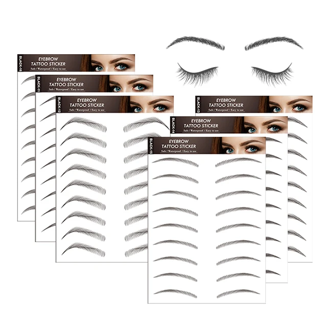 4D Waterproof Eyebrow Tattoos Stickers Transfers Stickers Grooming Shaping Eyebrow Sticker in Arch Style for Women Plastic Bag