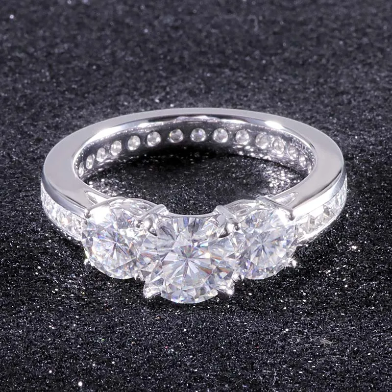 
Moissanite Diamond Ring PT950 VVS Round Brilliant Cut Moissanite Engagement Three Stone Moissanite Rings 