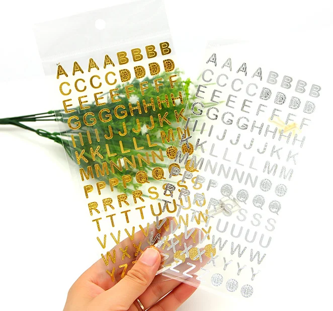 High quality wholesale gold foil silver adhesive alphabet letter stickers with different sizes
