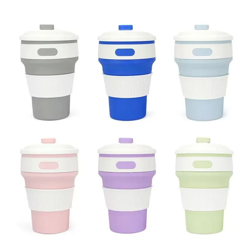 High Quality Foldable Silicone Coffee Tea Cup Modern Portable Silicone Collapsible Coffee Cup With Lid