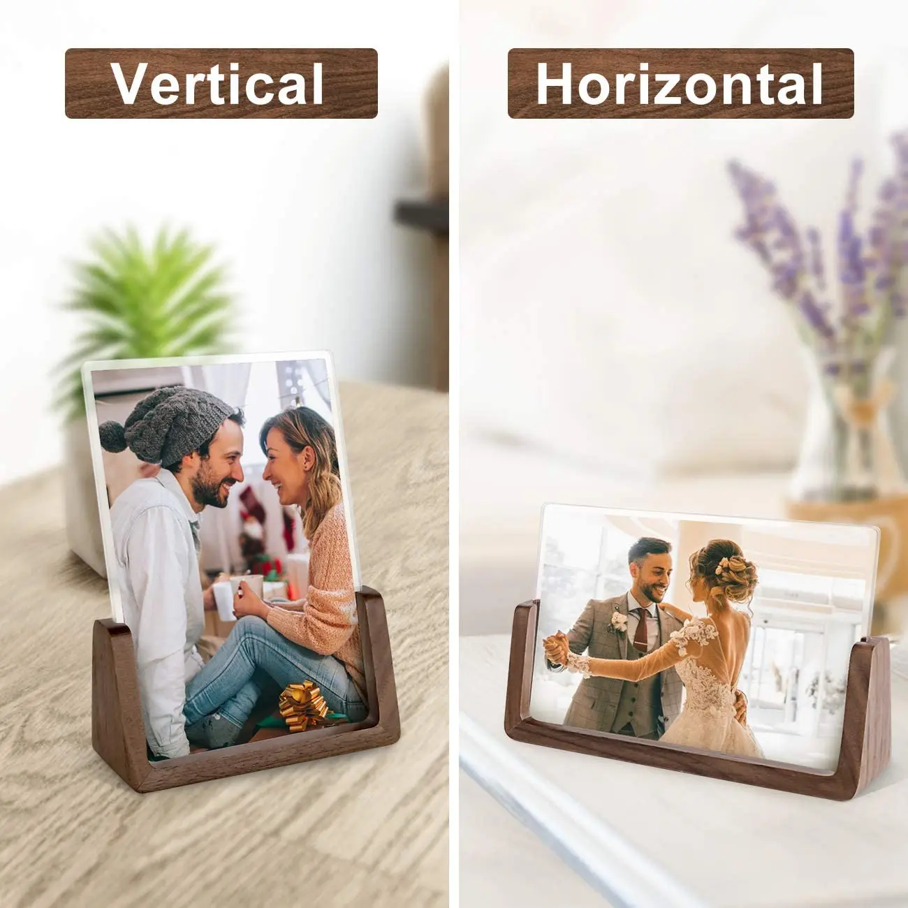 Picture Frame 2 Pack - Rustic Wooden Photo Frames with Walnut Wood Base and High Definition Break Free Acrylic Glass Covers