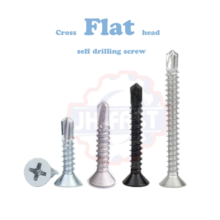 Din7504p ss blue white zinc csk bugle head phillips drive self-drilling screw grey flat head self drilling screws with wings