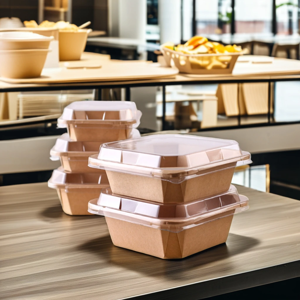 Disposable Square Paper Lunch Box Food Packaging Salad Container Octangle Paper Bowl with pet lid