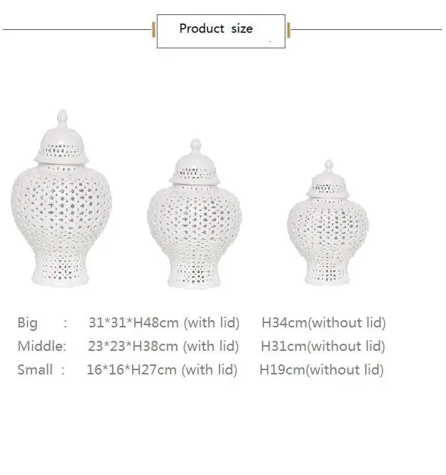 Hot Sale Hollow Out Large White Ginger Jar Vase Porcelain Gold Silver for Home Decor Ceramic &