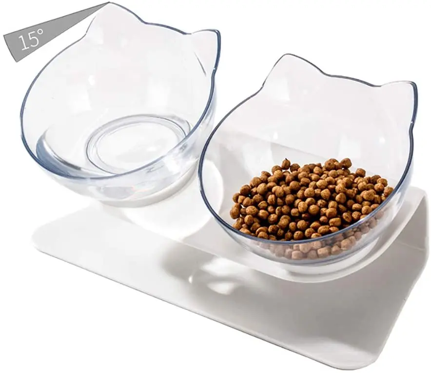 Double Elevated Cat Bowls with Raised Stand 15 Tilted cat Bowl Design Neck Guard Stand Raised Pet Food Water Feeder Bowl