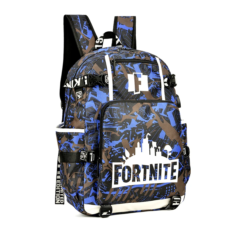 Оптовая продажа индивидуальный рюкзак Fortnit из трех предметов новый дизайн сумки для книг Модный Красочный Светящийся компьютера
