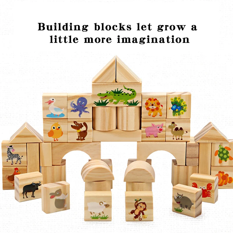 Wholesale 42pcs Animal wooden enlighten education building blocks 2020 new design early education kids toys