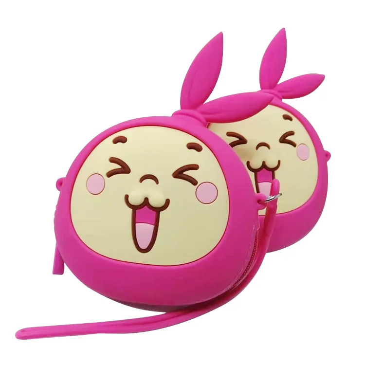 Kids Custom logo small souvenir cute amine cartoon silicone rubber zipper coin purse mini wallet with chain