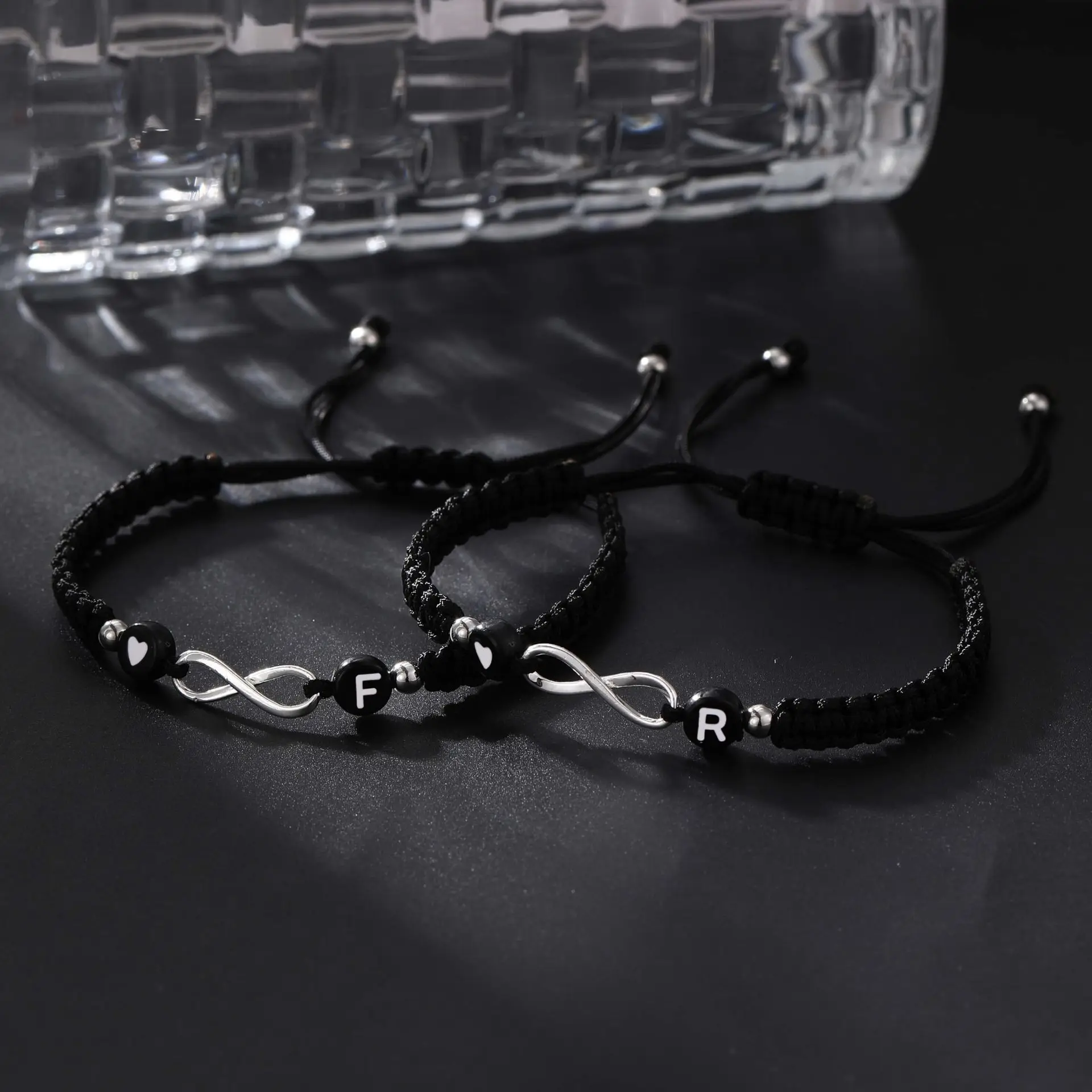 New Arrival Creative Infinity Heart Bracelets for Women Girls Initials Black Rope Weave Bracelet Gifts Couple Jewelry Wholesale