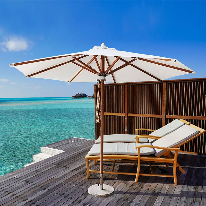 Free sample Wholesale Customizable wooden outdoor umbrella parasol plage
