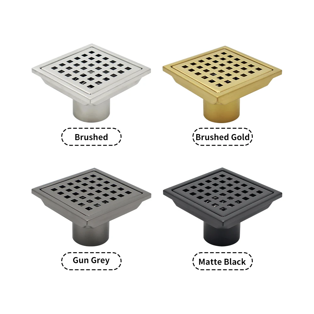 Modern 4 Inch Matte Black Square Tile Insert Shower Floor Drain For Bathroom Stainless Steel Floor Waste Drain
