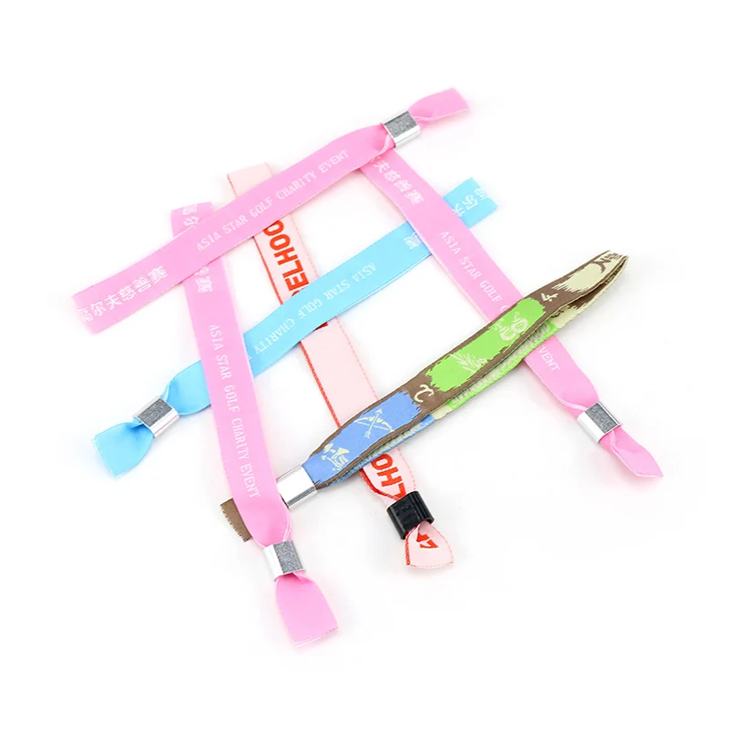 Custom Promotion Cheap Event Textile Polyester Festival Fabric Jacquard Woven Bracelet Wedding Wristband With Slide Lock