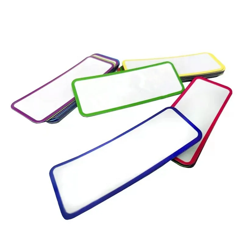 48 Pieces Magnetic Dry Erase Labels Reusable Strips for Fridge- Writable Erasable Colored Border Name Tag