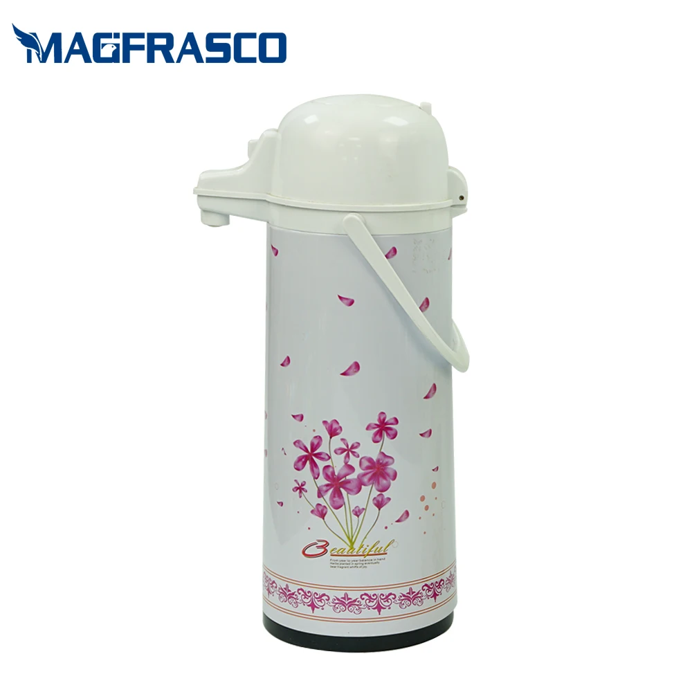 Factory Pump Dispenser  Glass Refill SS Stainless Steel Vacuum Flask AirPot with Custom Flower Design