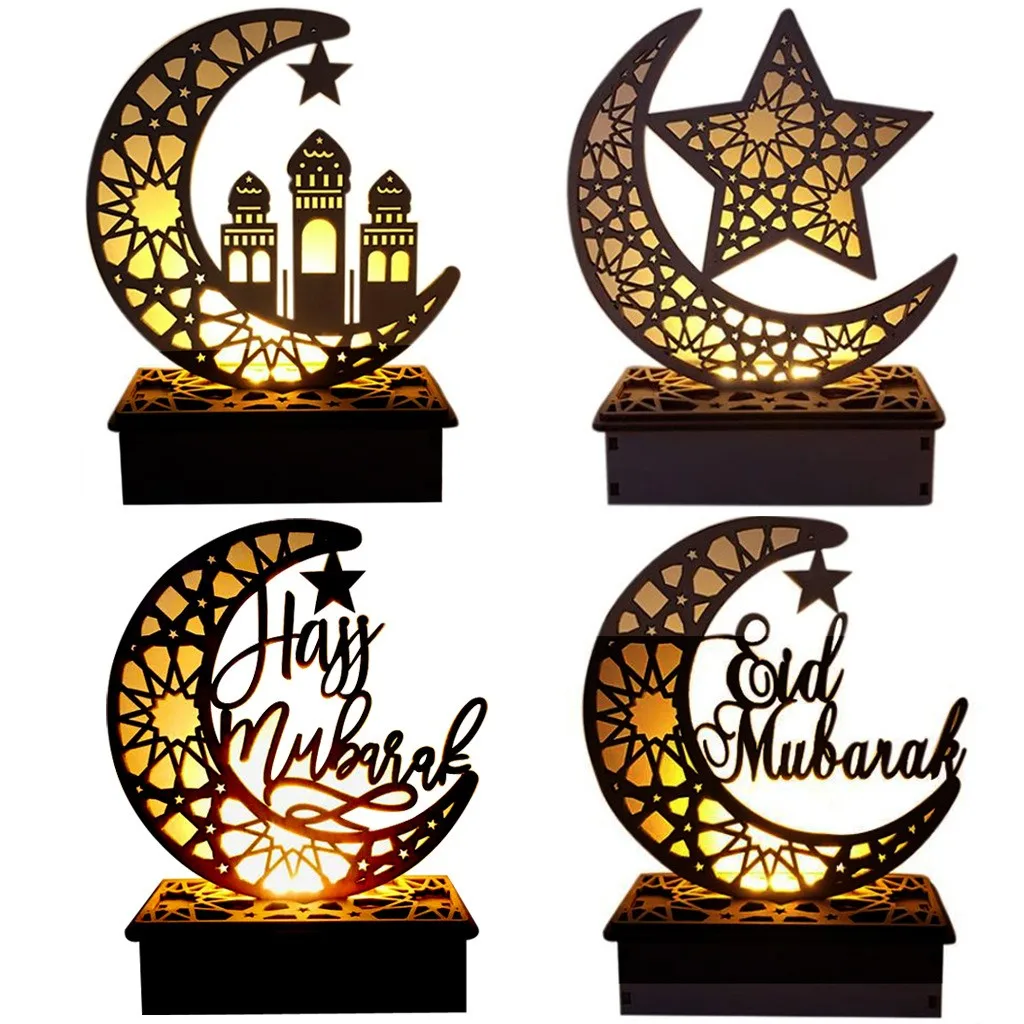 Wooden decorations for Eid Carved hollow wooden LED lamp