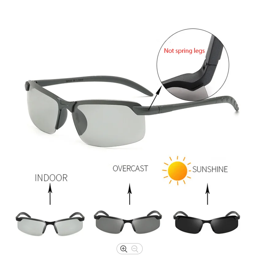 High Quality Classic Retro Men Half Frame Sunglasses Photochromic Polarized Sunglasses