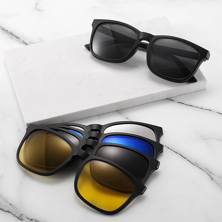 Classic 5 in 1 Magnetic Clip on Cycling Eyewear Women Retro TR Frame Clip-on Glasses Night Vision Men Polarized Sunglasses