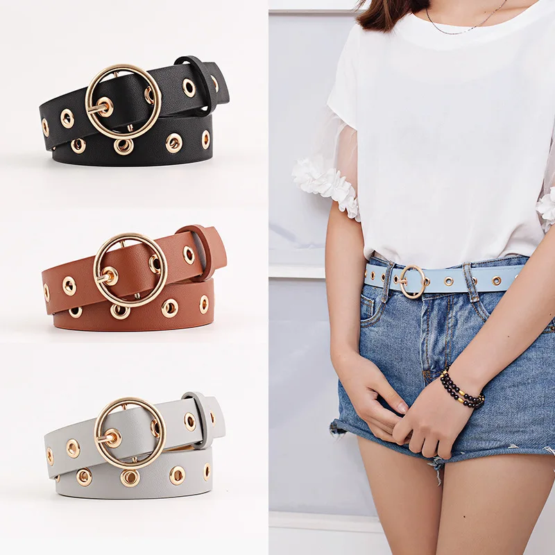 Ladies Round Buckle Wide Leather Aesthetic Punk Belt Decoration