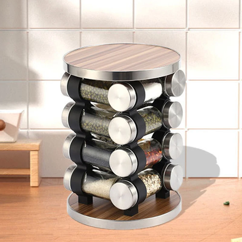 Online Shop Hot Round 2 Tier Rotating Bamboo Out Pantry Shelves And Kitchen Spice Condiment Stainless Steel Storage Rack