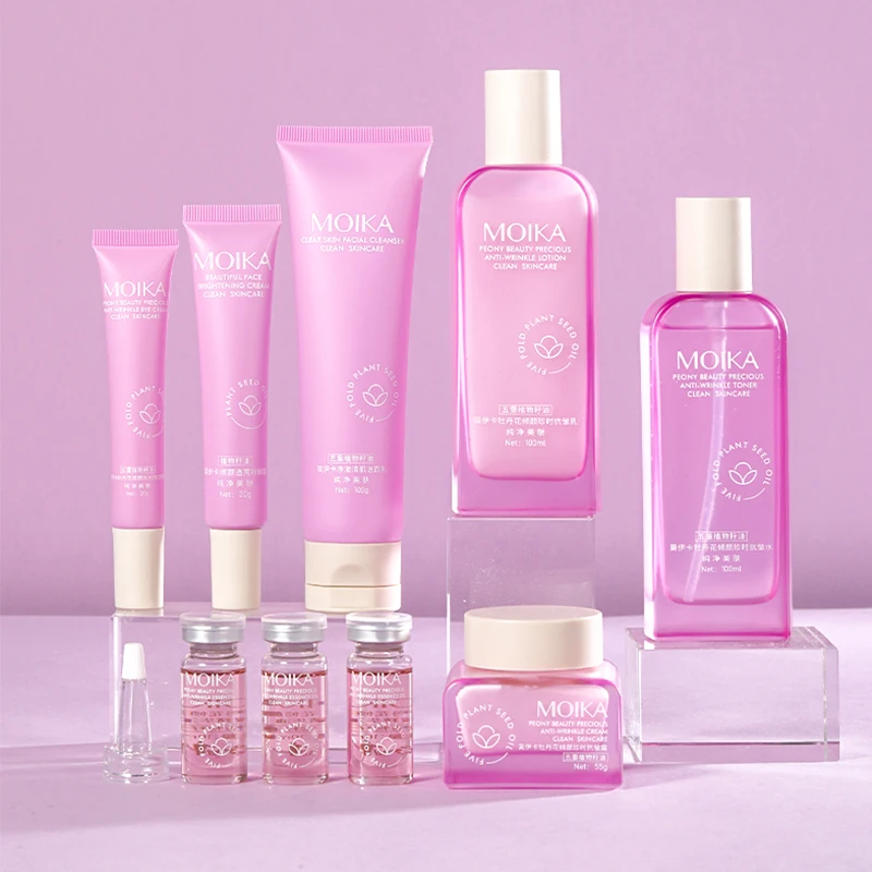 DOLANJN Hot Selling Beauty Skin Care Hyaluronic Acid Peony Flower Yeast Extract Moisturize Repairing Anti-wrinkle Skin Care Set