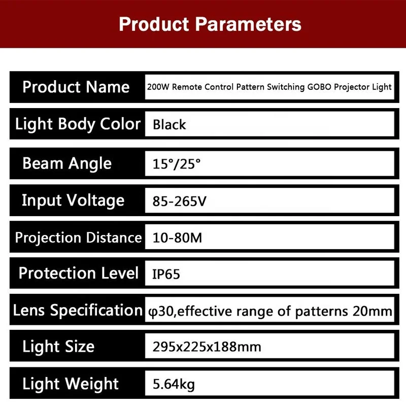 
200W LED Custom Image Rotating GOBO Projector Light with Remote Control Switch Customized Gobos for Company Store Wedding 