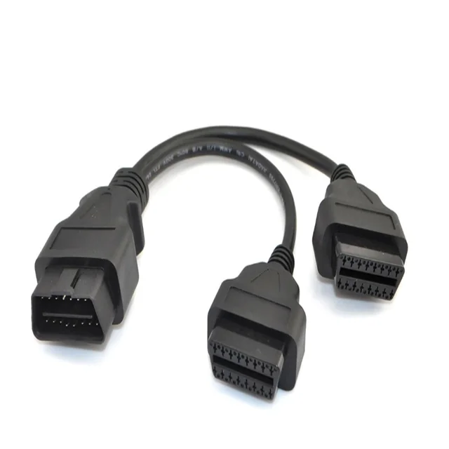 30cm Black OBD2 OBD II Splitter Extension Y J1962 Cable Male to Dual Female 16 pin