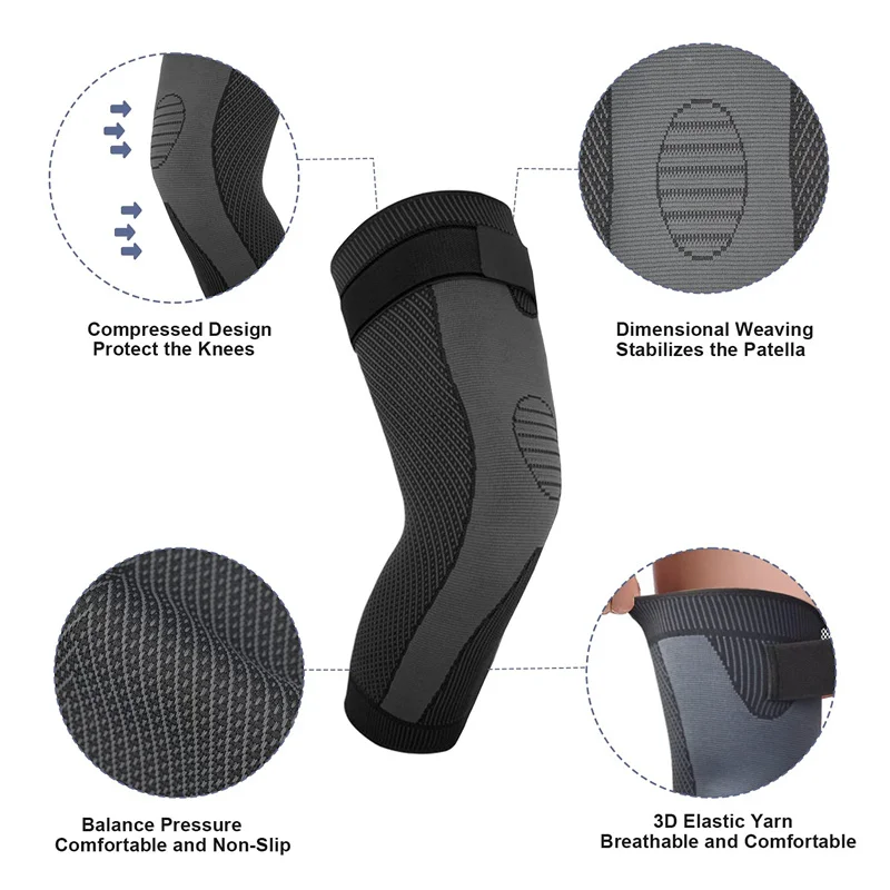 FSPG Elastic Anti Slip Leg Knee Sleeve with Straps Long Compression Knee Sleeve