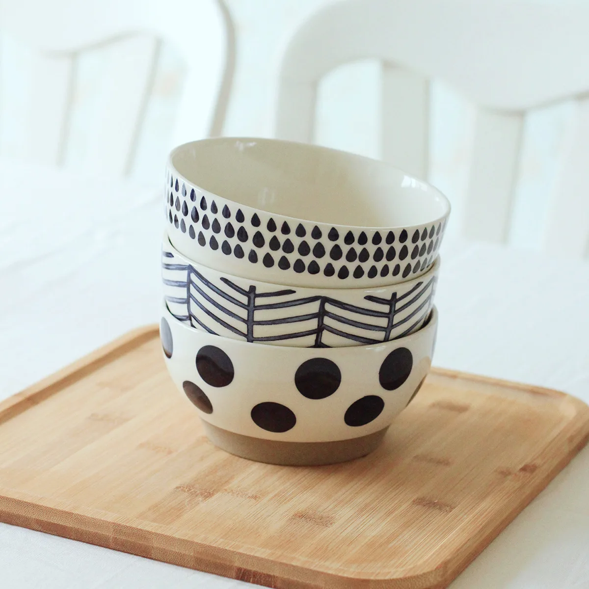 Japanese Nordic style blue raindrop household rice bowl, creative tableware hand-coloured noodle bowl