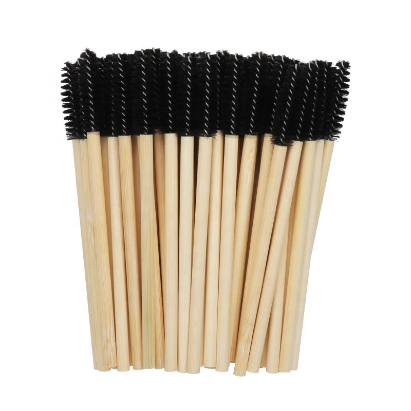 RTS 50-Piece Disposable Mascara Wand Eyelash Brush Spoolies With Bamboo Handle Eyelash Eyebrow Extension Applicator Makeup Tools