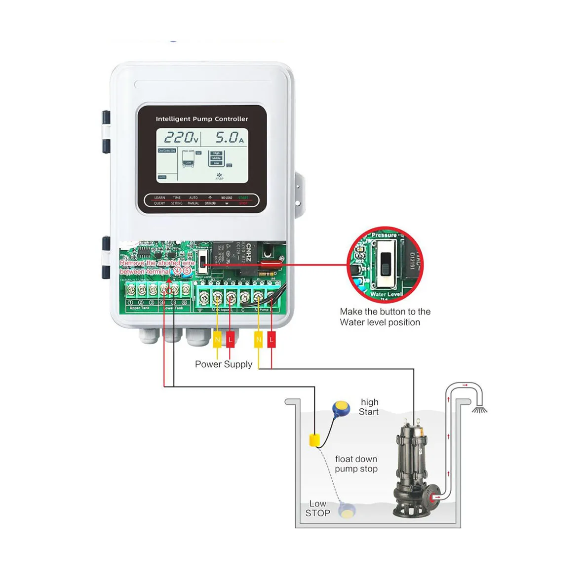 ODM 2.2kw Интеллектуальный однофазный контроллер насоса Мощная функция защиты от сухого хода с зондом