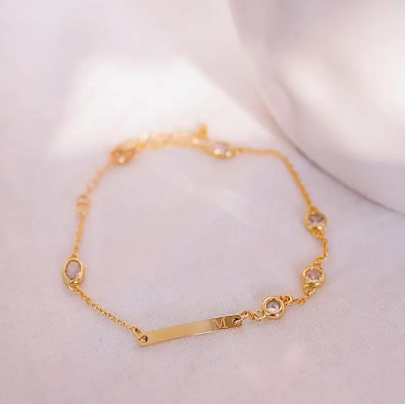 Stainless Steel Zircon Anklets Bracelet 18K Gold Plated Engravable Blank Bar Ankle Chain Foot Jewelry Anklet
