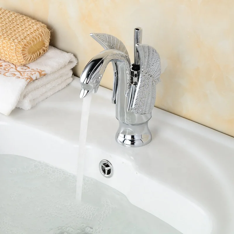 Goose Neck Wash Basin Mixer Tap Deck Mount Brass Single Handle Chrome Gold Plated Bathroom Animal Shape Swan Neck Faucet