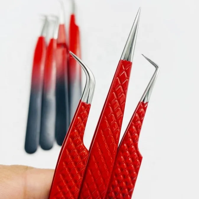 Wholesale Custom Color Coated Strong Grip Eyelash Extension Tweezers Sustainable Pointed Beauty Volume Fiber Eyebrow Plastic