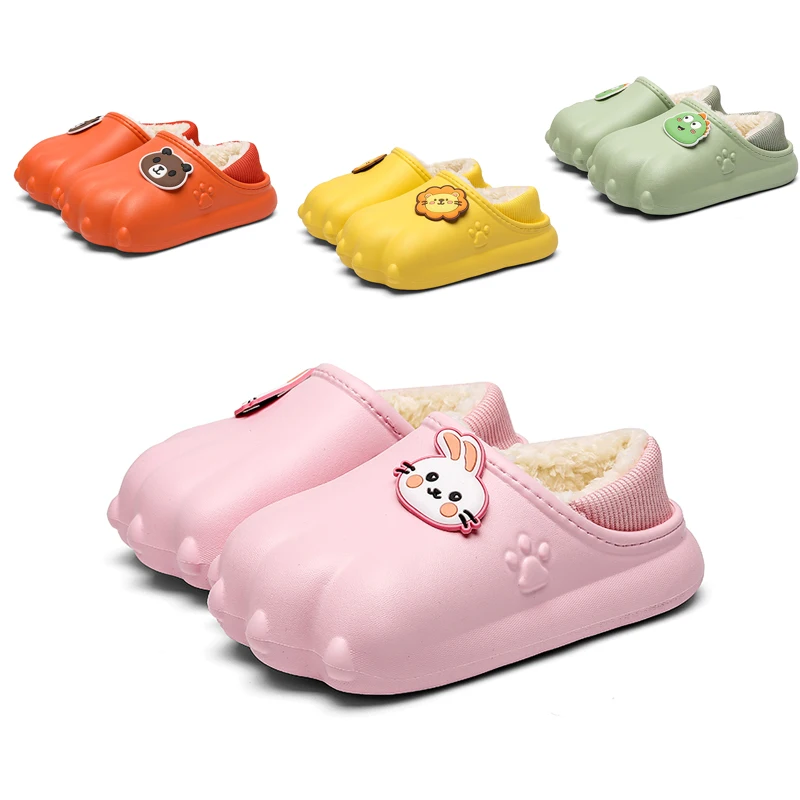 Cute Kids Furry Slippers Winter Fur Slipper Flat Warm Wool Cotton Shoes Soft Plush Fleece Slides Casual Shoes Girls Boys