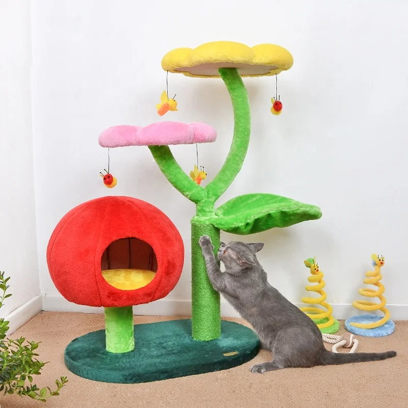 Supplie quality sisal cat tree house interactive toys lucky cat scratcher board tree durable modern cat bed house cave and nest