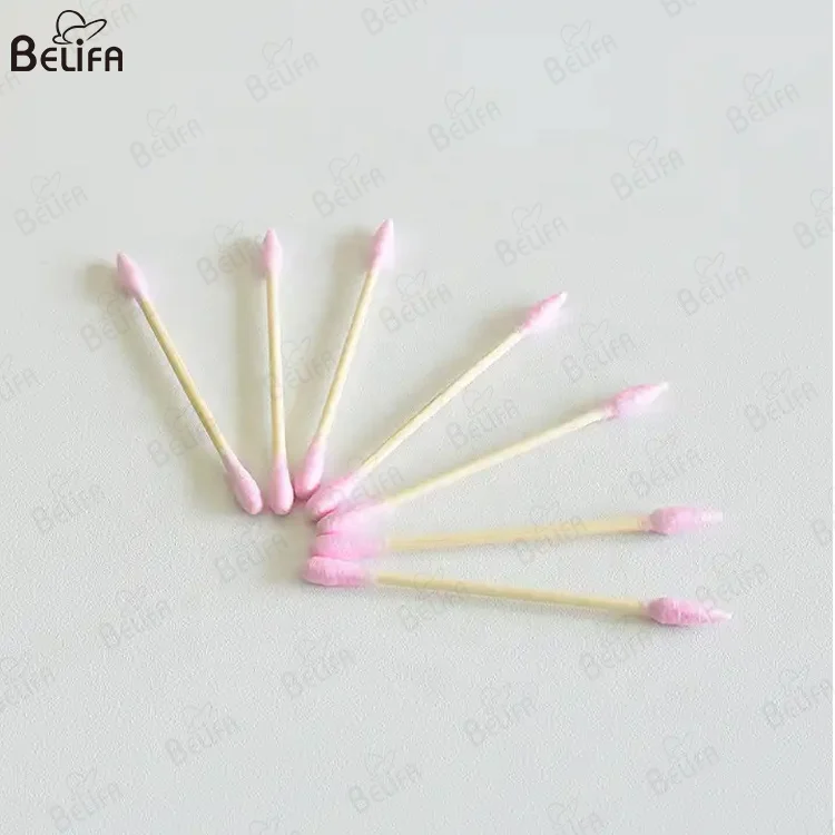 custom oem eco-friendly biodegradable 200pcs/box q tips foam cleaning stick double heads organic bamboo wooden cotton swabs