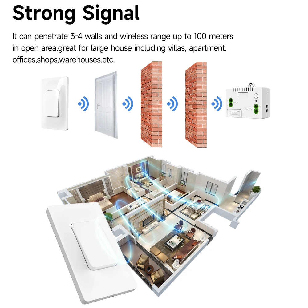 2 button 1 receiver Dual-control US wireless kinetic energy wall switch long-distance battery-free self-generating lamp switch