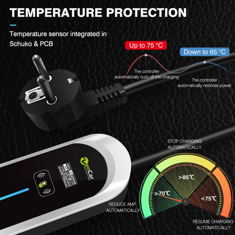 Portable EV Car Charger with Adjustable Current 6A-16A Home & Travel J1772 T1 Plug