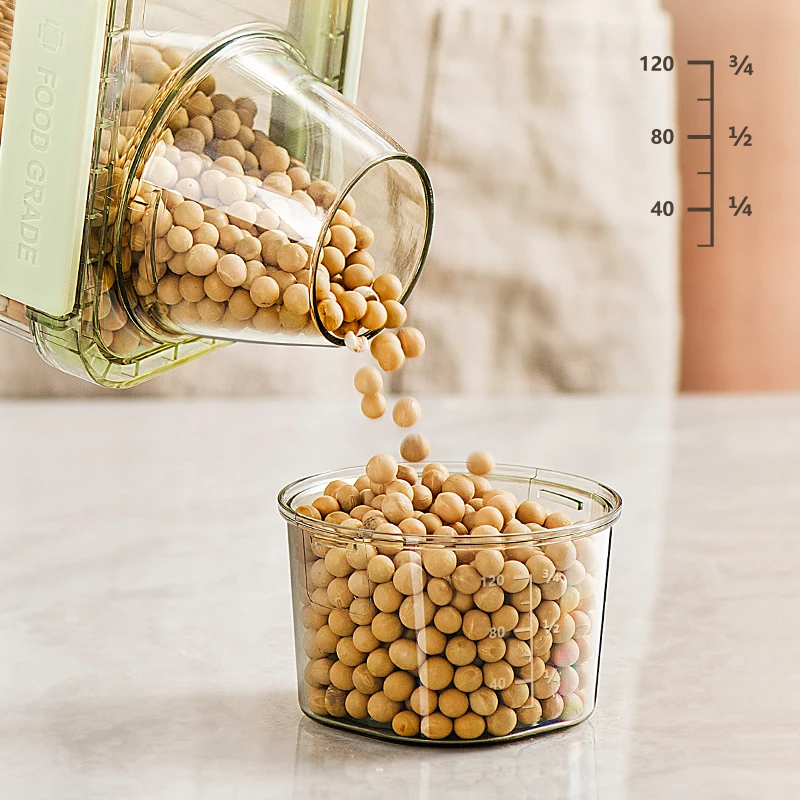 1300ml 1800ml Newest Plastic Durable Kitchen Airtight Dry Food Rice Storage Box Container with Measuring Cup and Pour Spout