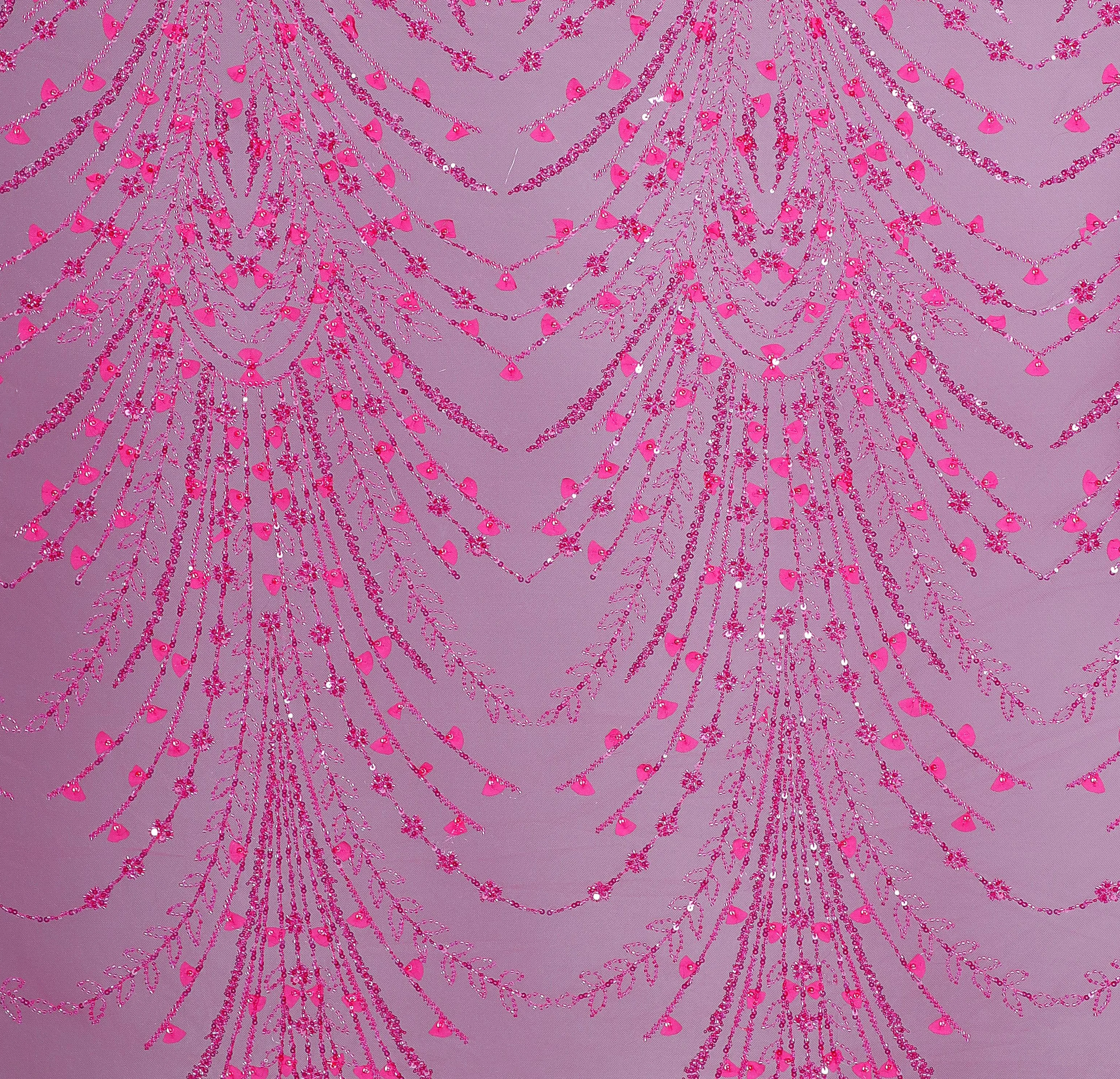 ZX221-1  Fuchsia Purple Laser cut beaded luxury fabric, tulle beading lace fabric with chiffon