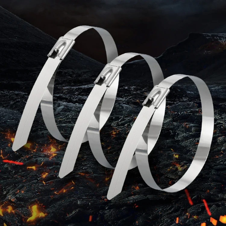 High Tensile Strength electrical selflocking custom zip ties SS304 / 316 lock type spray metal stainless steel cable ties