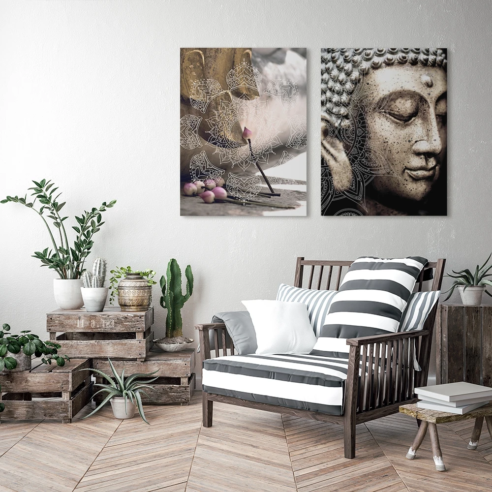 Custom modern design wall painting abstract buddha face art hanging decor cuadro buda
